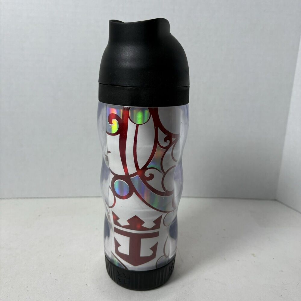 Royal Caribbean Coca Cola Tumblers Soda Pop Cup Red Waves w Black Lid Travel C1